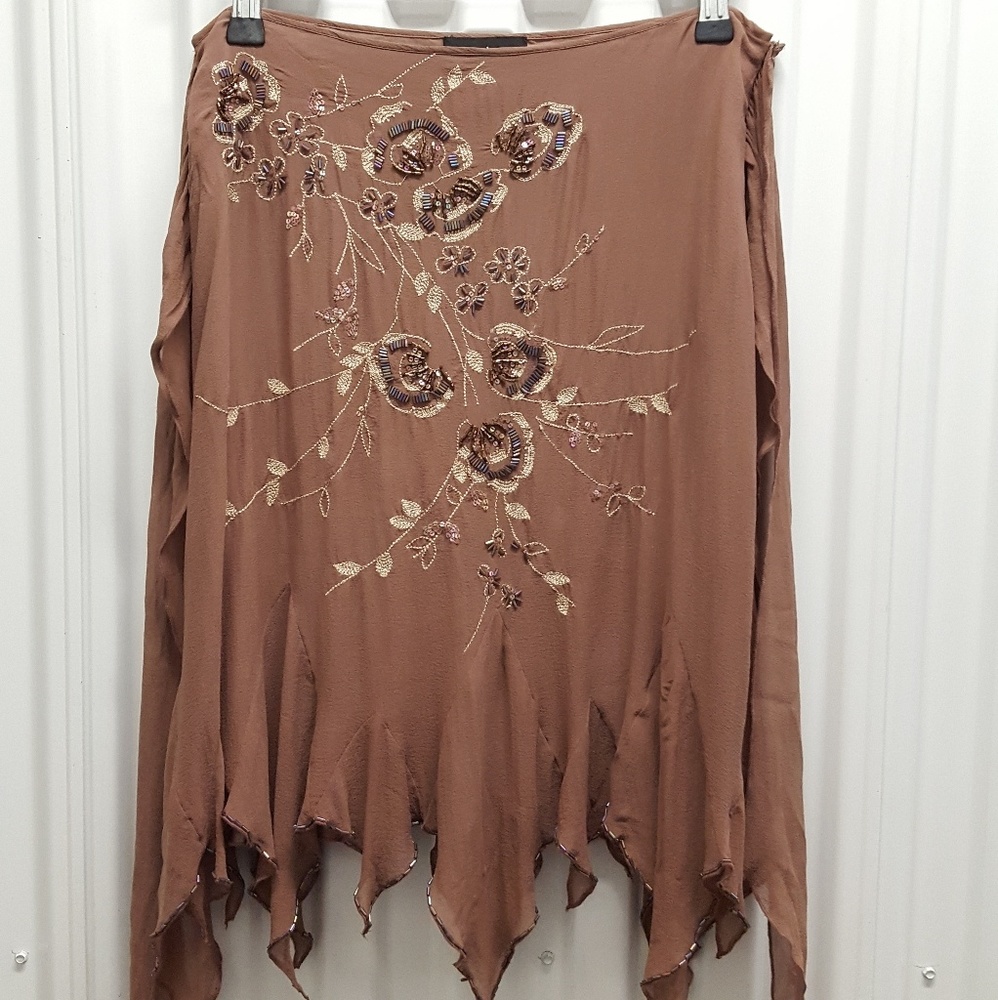 100% Silk Taupe Beaded Bebe Skirt